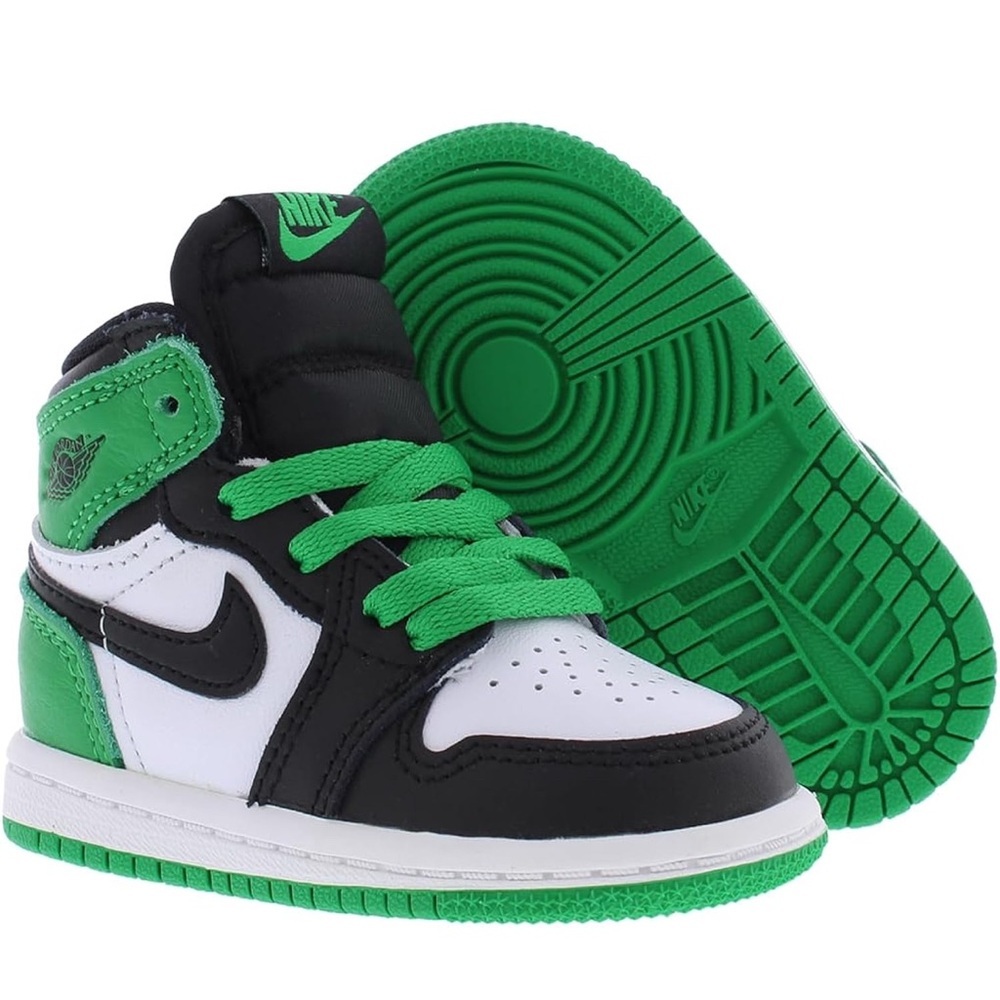 Nike Kids' Black, White,‎ and Green Air Jordan 1